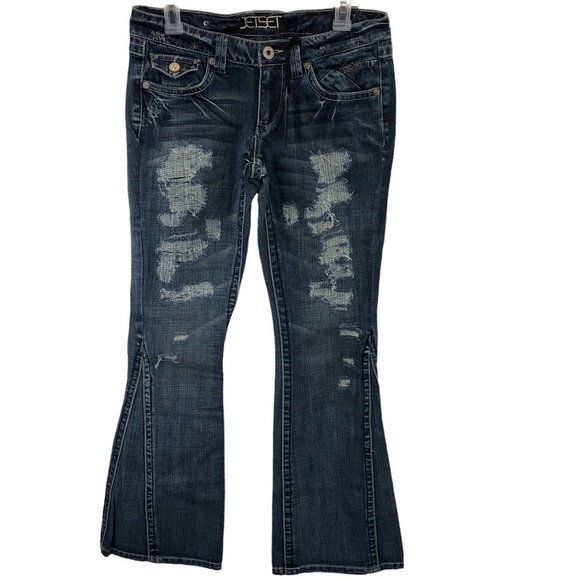 Jetset Jeans Y2K low rise Flare Sz 6 Wo's 7 Jrs Medium Blue Distressed NWT - Picture 3 of 7